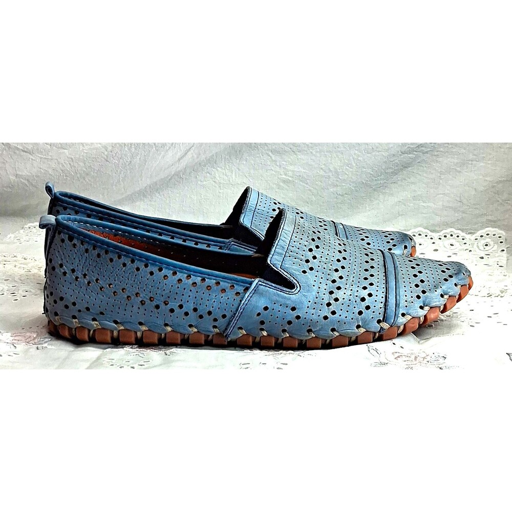 Spring Step Women 9.5 Blue Perforated Leather Slip On Flats EU 41 Comfort Casual